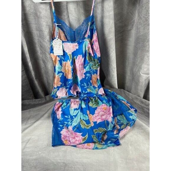 NWT In Bloom by Jonquil Brief Encounter Floral BLUE/PINK/GREEN Lace Trim Size XS - Picture 2 of 7